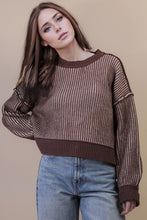 Two Tone Striped Casual Stripe Sweater Top - Chocolate Or Pink