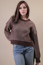 Two Tone Striped Casual Stripe Sweater Top - Chocolate Or Pink