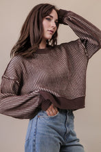 Two Tone Striped Casual Stripe Sweater Top - Chocolate Or Pink