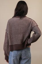 Two Tone Striped Casual Stripe Sweater Top - Chocolate Or Pink