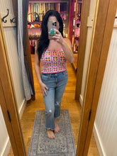 POL round neck sleeveless relaxed fit top in crochet with granny square pattern, scalloped edge - Pink Multi
