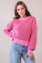 Two Tone Striped Casual Stripe Sweater Top - Chocolate Or Pink