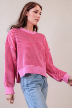 Two Tone Striped Casual Stripe Sweater Top - Chocolate Or Pink