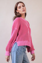 Two Tone Striped Casual Stripe Sweater Top - Chocolate Or Pink
