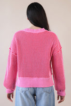 Two Tone Striped Casual Stripe Sweater Top - Chocolate Or Pink