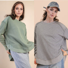 Mineral Washed Elbow Patch Contrast Knit Top - Grey  Or Sage