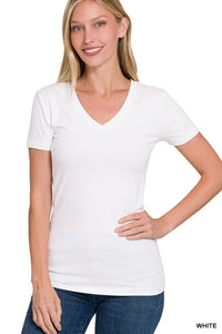 BASIC COTTON V-NECK SHORT SLEEVE - BLACK OR WHITE