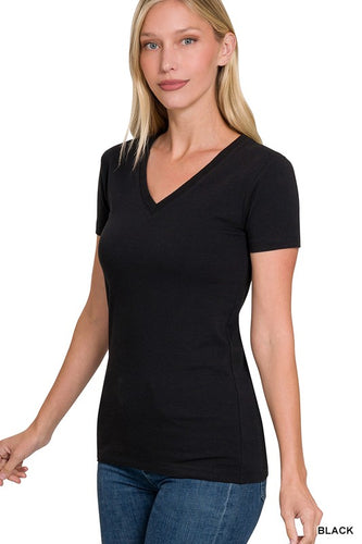 BASIC COTTON V-NECK SHORT SLEEVE - BLACK OR WHITE
