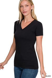 BASIC COTTON V-NECK SHORT SLEEVE - BLACK OR WHITE