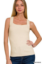 RIBBED SQUARE NECK SLEEVELESS TOP - ASSORTED COLORS