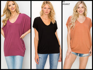 Short Sleeve Dolman V-Neck - Assorted Colors