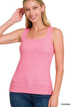 RIBBED SQUARE NECK SLEEVELESS TOP - ASSORTED COLORS