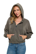 Ariella Cropped L/s Hoodie W/ Zipper - Brown or Olive