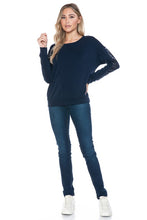 Ariella Top With Sleeve Sequin Detail - Black or Navy