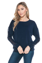 Ariella Top With Sleeve Sequin Detail - Black or Navy