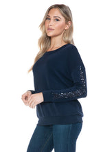 Ariella Top With Sleeve Sequin Detail - Black or Navy