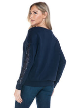 Ariella Top With Sleeve Sequin Detail - Black or Navy