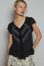 POL V neck ruffle sleeve roomy fit top in POL jersey with lace trim detail - Black or Light Grey