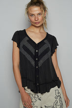 POL V neck ruffle sleeve roomy fit top in POL jersey with lace trim detail - Black or Light Grey