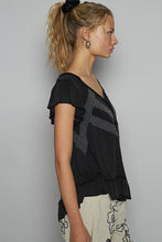 POL V neck ruffle sleeve roomy fit top in POL jersey with lace trim detail - Black or Light Grey