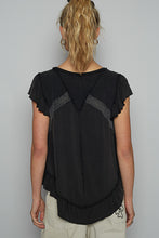 POL V neck ruffle sleeve roomy fit top in POL jersey with lace trim detail - Black or Light Grey