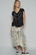 POL V neck ruffle sleeve roomy fit top in POL jersey with lace trim detail - Black or Light Grey