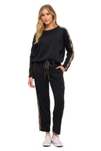 Ariella Crew Neck W/ Snakeskin Sleeve - Black W/Brown