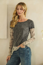 CAMOUFLAGE PRINT MIX LAYERED LOOK PULL OVER - BLACK/CREAM OR BROWN COMBO