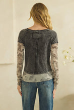CAMOUFLAGE PRINT MIX LAYERED LOOK PULL OVER - BLACK/CREAM OR BROWN COMBO