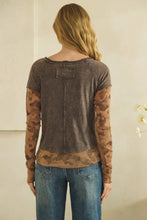 CAMOUFLAGE PRINT MIX LAYERED LOOK PULL OVER - BLACK/CREAM OR BROWN COMBO