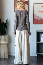 MINERAL WASHED HENLEY NECK THERMAL TOP - CHARCOAL