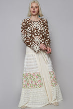 POL crochet sweater with various floral weave knit patterns - Black/Beige or Brown/Ivory