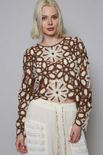 POL crochet sweater with various floral weave knit patterns - Black/Beige or Brown/Ivory