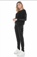 Ariella Jogger Pants With Pockets & Sequin Drawstring Detail - Black or Chocolate