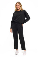 Ariella Crew Neck W/ Pleather Sleeve In Scuba - Black With Snake Trim