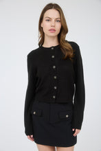 Bow Button Hardware Knit Cardigan Sweater - Black Or Charcoal