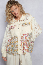 POL Twill & Crochet Lace Mix Balloon Sleeve Jacket - Cream or Powder Grey