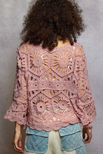 POL round neck 3/4 sleeve cropped fit top in crochet - Cream or Rose Pink