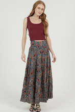 SMOCKED WAIST MAXI SKIRT - GREY