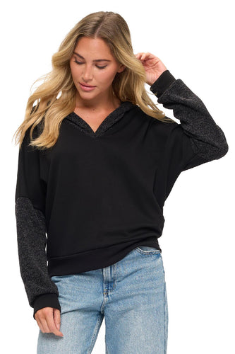 Ariella Knit Contrast Hoodie In Scuba - Black