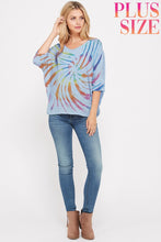 Plus size tie dye v neck knit short sleeve top - Denim or Ivory