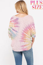 Plus size tie dye v neck knit short sleeve top - Denim or Mauve