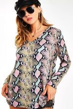 BRUSHED SNAKESKIN PRINT DEEP U NECK TOP