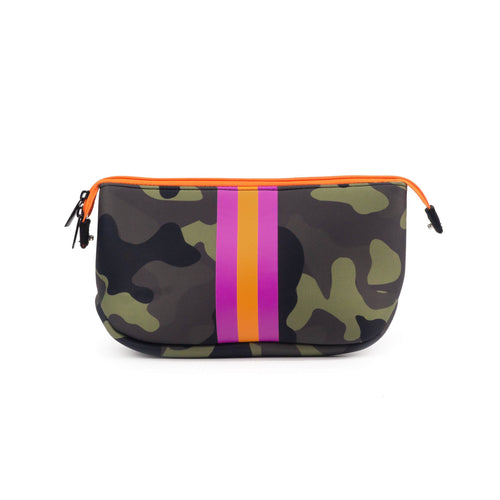 Green Camo With Lavender & Orange Stripe Cosmetic/Wallet/Purse Neoprene Bag
