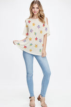 Rainbow star all over knit cold shoulder top - Oatmeal