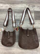 Coffee Vegan Leather Messenger Bag w/ Adjustable Stripe Strap