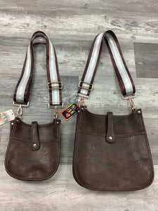 Coffee Vegan Leather Messenger Bag w/ Adjustable Stripe Strap