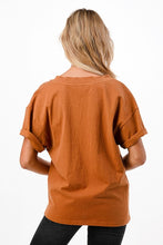 Solid V Neck Short Sleeve Distressed T-Shirt - Black, Camel or Grey