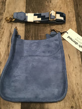 AHDORNED MINI FAUX SUEDE MESSENGER W/1.5" PRINTED ADJUSTABLE WEB STRAP - ASSORTED COLORS