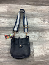 Navy Mini Distressed Vegan Leather Messenger Bag w/ Adjustable Navy/Silver/White Stripe Strap
